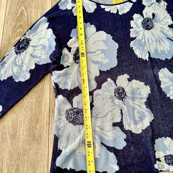 Ruby Rd. Navy and Light Blue Floral Long Sleeve Top - Picture 3 of 6